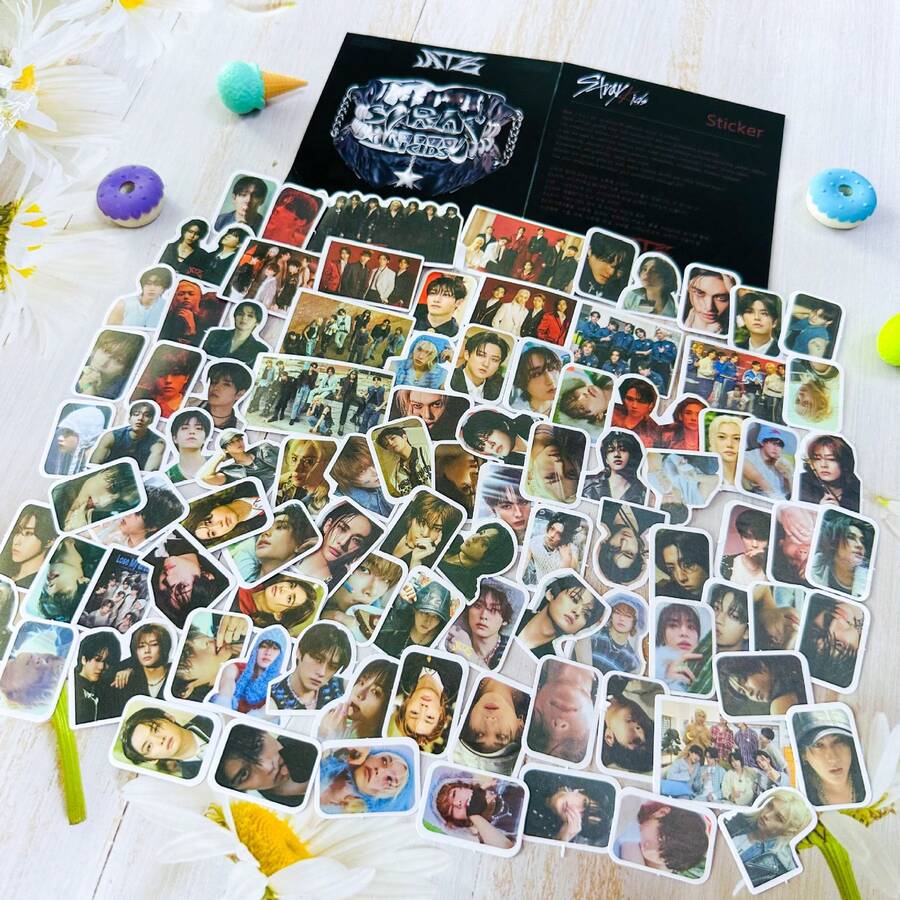 95张KPOP贴纸套装，包含新专辑ATE时期照片及涂鸦贴纸，黄容福粉丝应援周边，自粘式日记贴纸，适用于剪贴簿、日记本、计划本、手机壳、笔记本电脑DIY装饰，防水乙烯基贴纸，STAY粉丝生日及节日礼物 - 彩色 - 查看 1