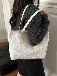 1 chiếc túi xách nữ màu trắng bằng vải nylon, khóa kéo trơn, đính đinh tán và họa tiết ngôi sao thêu trang trí, thời trang, đa năng, màu trơn, tối giản, cá tính, thích hợp cho sử dụng hàng ngày của phái nữ. - trắng - Xem 4