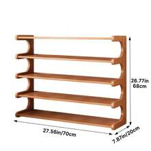 Senmeo 4/5/6-Tier Natural Wood Color Wooden Shoe Rack - Multi-Layer Freestanding Shoe Storage Organizer With Wood Grain Finish, Stackable Shoe Shelves For Entryway, Closet, Hallway, Mudroom, And Front Door, Space-Saving Narrow Shoe Organizer Fits 15-24 Pairs Of Shoes, Easy Assembly Home Storage Supplies For Renters​ - 6層70茶色 - 查看 3