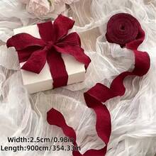 2.5厘米褶皱花朵礼品蛋糕包装装饰丝带，褶皱波浪丝带布艺缎带礼品包装绳花卉捆扎带礼品装饰扎带 - 杏色 - 查看 12