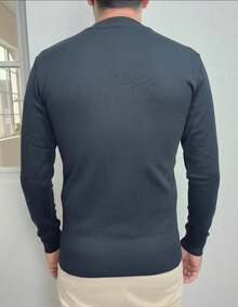 Men's Cold Weather Blouse | Men's Knitted Sweater | Winter Knitted Wool Pullover Long Sleeve V-Neck - 藏蓝色 - 查看 6