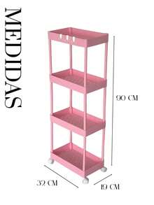Estantería de almacenamiento multiuso con ruedas, organizador tipo carrito, ideal para guardar especias y utensilios en la cocina, snacks y objetos diversos en la sala de estar, libros en el estudio y artículos de higiene en el baño. Disponible en múltiples tamaños y niveles. Combina estantería móvil, carrito y organizador en un solo producto. Uso versátil, múltiples configuraciones, diseño minimalista y fácil de combinar, apto para diversos espacios. - Rosa - Ver 11