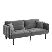 2-In-1 Adjustable Sofa Bed – Two-Seater With Velvet Upholstery, Foldable Armrests & Sleeping Function, Ideal For Small Spaces - Grey - View 10