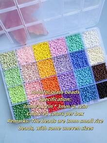 1 caja de 24 colores de cuentas de vidrio minimalistas de moda y brillantes, en tamaños de 2mm-3mm-4mm, suministros para hacer joyas DIY para collares, pulseras, móviles, borlas y manualidades - Perlas de arroz de 3 mm - Ver 19
