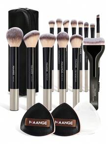 MAANGE 13pcs/17pcs Makeup Brush Set, Includes 14pcs Makeup Brushes + 1pc Makeup Bag + 2pcs Makeup Sponges, Foundation Brush, Blush Brush, Powder Brush, Eyeshadow Brush, Lash Brush, Eyebrow Brush, Lip Brush, Highlighter Brush, Concealer Brush. Makeup Brush Set, Travel Makeup Brush Set, Gift For Women And Girls