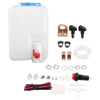 Kit de bomba lavaparabrisas universal con depósito y herramientas de limpieza de 12 V para coches.