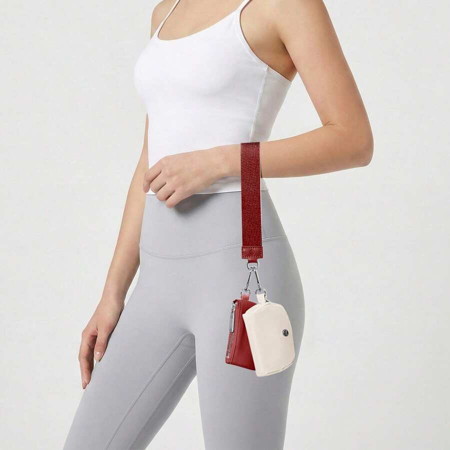 Women's Wrist Lanyard Keychain With Detachable Mini Wallet & Card Holder Pouches, Ideal Christmas Stocking Stuffer Gift For Travel, Everyday Carry, Keys, Cards And Small Essentials - WineRed White - View 1