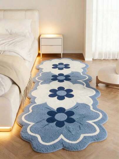 1 adet Açık Mavi Çiçekli Uzun Halı, Yatak Odası Başucu Dekoratif Paspası, Ins Tarzı Mavi Çiçekli Peluş Halı, Düzensiz Boyut, 1-5 cm Kesim Hatasına İzin Verilir, Koridor Uzun Halısı, Kilim, Uzun Halı, Küçük Alan Halısı, Paspas, Ev Dekorasyonu, Alan Halısı, Oturma Odası Alan Halısı, Oturma Odası Ev Dekorasyonu, Oda Dekorasyonu, Kalınlaştırılmış Halı, Peluş Halı, Sonbahar/Kış Halısı, Kalınlaştırılmış/Peluş, Yıkanabilir Halı