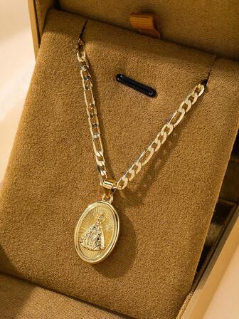 1pc Classic European Style Copper Material Guardian Angel Guadalupe Virgin Mary Pendant Necklace, Limited Edition Double-Sided Portrait, Suitable For Christmas, Thanksgiving, Halloween, Mother's Day, Valentine's Day, Gifts For Couples, Friends, Godparents, Catholic First Communion, Everyday & Holiday Wear