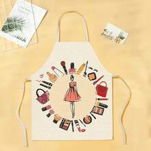 1件装美容工具图案围裙，创意趣味时尚印花围裙，家居清洁围裙，易清洗厨房烹饪围裙，创意家居围裙 - 彩色 - 查看 17