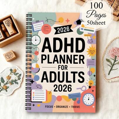1 st ADHD-planerare för vuxna och kvinnor - Produktivitetsorganisatör med att-göra-listor, uppgiftslistor, fokusspårare, daglig planerare - Spiralanteckningsbok med färgkodade sidor