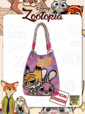 Bolso con hebilla de dibujos animados de personajes de la película "Zootopia" de NICK y JUDY, bolsa de muñeca plegable para salidas, adecuada para reuniones diarias, fiestas, compras, combinación diaria, regalos de vacaciones, regalos para amigos