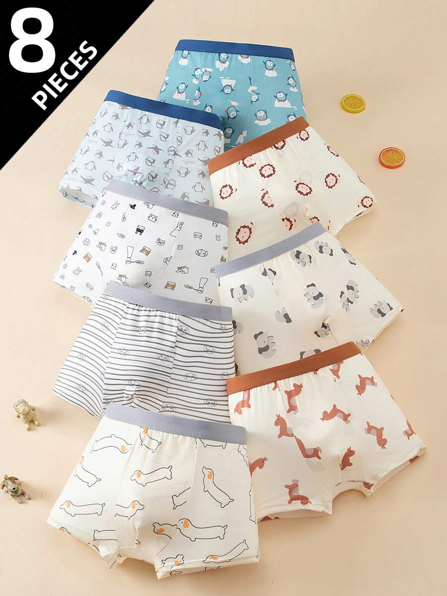 8pcs/Pack Boys' Cartoon Print Briefs Underwear - Multicolor - View 1