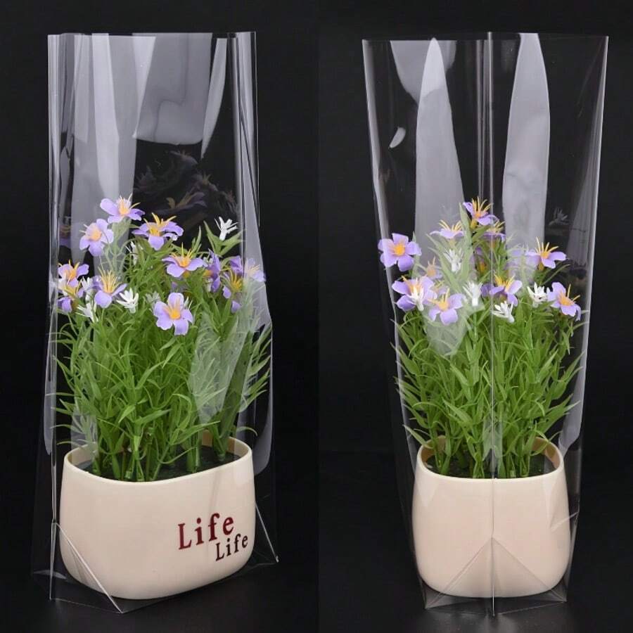 25/50/100pcs Flat-Bottomed Corner Processing Bags, Transparent Cellophane Gift Bags, Gift Bags With Knotting Ropes, Suitable For Packaging Small Gifts For Parties, Wedding Birthday And Thanksgiving - Multicolor - View 1
