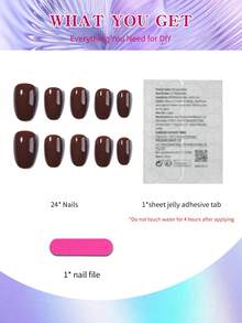 Bộ 24 miếng dán móng tay acrylic ngắn hình bầu dục màu nâu sô cô la bóng, bao gồm 1 miếng gel dẻo và 1 dũa móng, phù hợp cho phụ nữ và các bạn gái sử dụng hàng ngày khi đi làm, học tập và dự tiệc. - Màu nâu Sô-cô-la - Xem 3