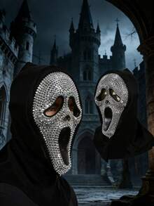 1件镶钻情侣面具，嘉年华/万圣节服装面具，趣味乳胶派对面具，节日道具 - 彩色 - 查看 2