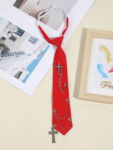 1pc Unisex Fashion Faux Crystal Skull Cross Tie Clip, Simple & Versatile For Daily, Party, Performance, Available In Grey/Black/Red - A - View 15