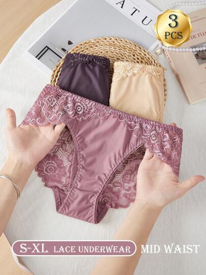 3 st damer i jordnära spets, sexiga stringtrosor, sömlösa, andningsbara, högelastiska trosor för loungewear och träningskläder