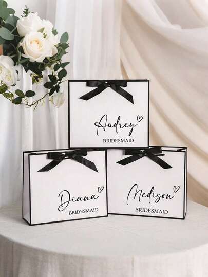 1pc - Customized Wedding Gift Bag, Personalized Bridesmaid Gift Box, Bridal Shower Gift Bag, Customized Birthday Gift Bag, Wedding Gift Bag, Bridesmaid Gift Bag, Engagement Gift Bag, Party Gift Bag, Ribbon Tie Gift Bag, Graduation Gift Bag, Christmas Gift Supplies