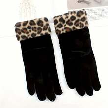Elegant Leopard Print Touchscreen Gloves - Soft, Warm, And Elastic Winter Sports - màu đen - Xem 4