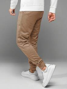Men Printed Elastic Waist Regular Sweatpants - Camel - View 2