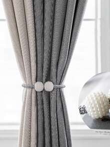 1pc Faux Pearl Decor Curtain Tieback, Modern Polyester Curtain Strap Tie Gifts Birthday Graduation - Grey - View 6