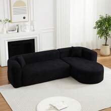 109.4" Modular Sectional Sofa Luxury Modern Curved Back Sofa,Chenille Fabric Two Throw Pillows,Minimalist Comfortable L-Shape Boneless Cloud Couch For Living Room Apartment (Right Chaise Beige) - 黑色 + 布藝 + 三座 + 泡沫 - 查看 6