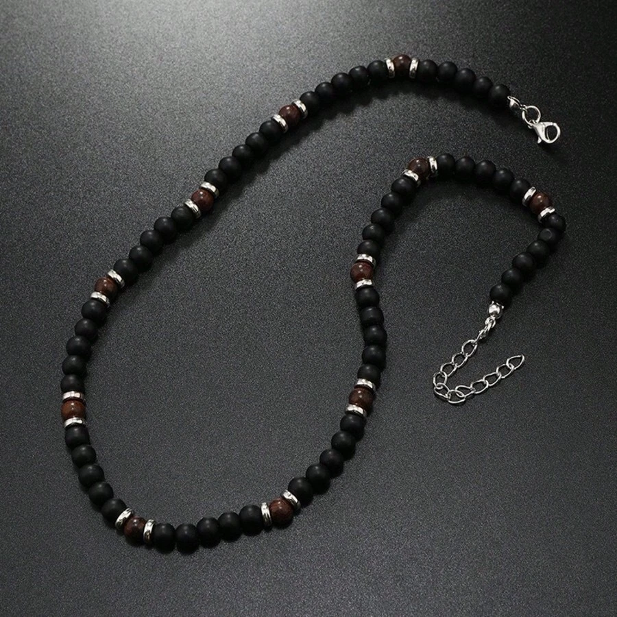 1pc Trending Handmade Beaded Black Glass Bead Necklace For Men, Fashionable Minimalist Men's Necklace, Unique Men's Beaded Necklace