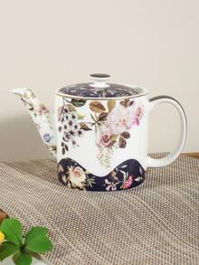 1个高品质陶瓷蓝白花瓣茶壶，适合家庭使用，冲泡花茶 - 彩色 - 查看 1