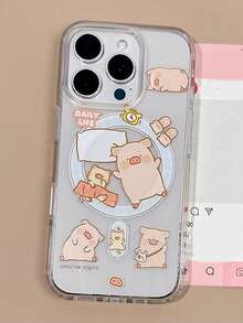 可爱卡通小猪设计透明防震手机壳，兼容 17 Pro Max、16、15、14、13、12、11，独特美观，精致时尚 - 無色 - 查看 3