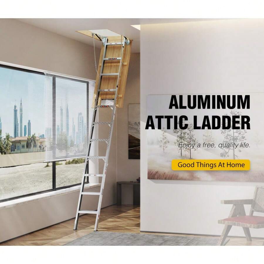 Aluminum Attic Ladder 350-Pound Capacity 22 1/2" X 54" Opening 7-10ft Ceiling - 22.5"x54" - View 1
