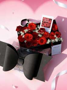 1pc Luxury Transparent Window Gift Box With Big Bow And Handle, Elegant Floral Gift Bag, Suitable For Valentine's Day, Birthday, Wedding Favor, Party Packaging (Assorted Black/Pink/Red) - Multicolor - View 3