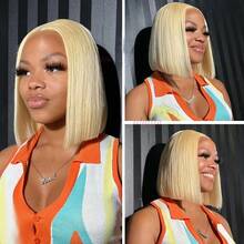 Ready To Ship 180% High Density Double Drawn Blonde Bob Wigs Human Hair HD Transparent 13x4 Lace Front Human Hair Wigs Platinum Blonde Short Bob Pixie Cut Wig Human Hair 12inch Put On And Go Glueless Baby Hair Natural Hairline Pre-Plucked - S613 - View 5