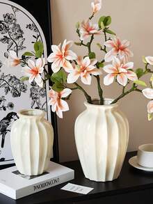 1个复古风格浮雕陶瓷花瓶，圆形玫瑰花图案，桌面花盆，客厅卧室办公室户外婚礼餐桌中心装饰花瓶，母亲节礼物 - 米色 - 查看 4