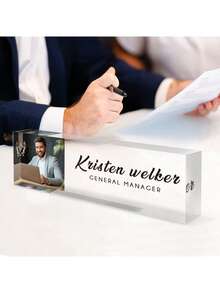 Custom Name Plates For Desks With Photo/Logo-16styles,Desk Name Plate Personalized, Personalized Clear Acrylic Glass Block, Office Gifts For Cowrkers, Boss, Teacher/Employee Appreciation Gifts Office Desk Decor For Women Men, Acrylic Desk Accessories, Office Gifts For Boss, Employee Appreciation Gifts