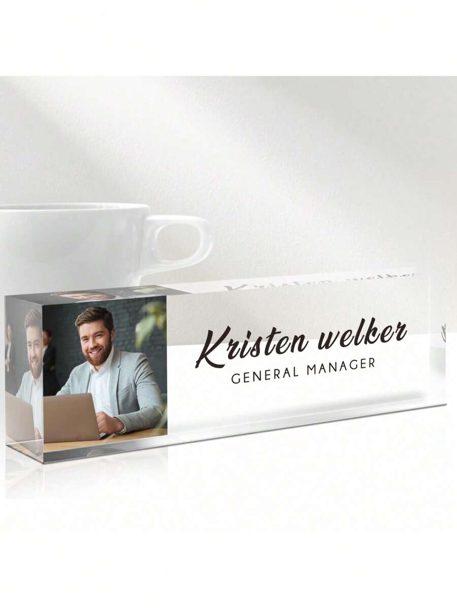 Custom Name Plates For Desks With Photo/Logo-16styles,Desk Name Plate Personalized, Personalized Clear Acrylic Glass Block, Office Gifts For Cowrkers, Boss, Teacher/Employee Appreciation Gifts Office Desk Decor For Women Men, Acrylic Desk Accessories, Office Gifts For Boss, Employee Appreciation Gifts