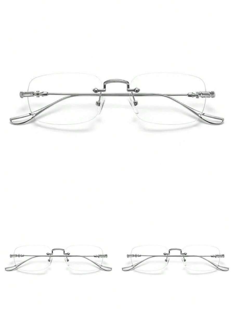 1 Cặp kính thời trang nghệ thuật tròng trong suốt, gọng không viền vàng bạc, kính mắt thẩm mỹ cao cấp mùa xuân 2026, kính nhẹ không cần trang điểm, thích hợp cho đi làm hàng ngày, công sở, phong cách đường phố và du lịch, kính không gọng cao cấp sáng bóng, giao hàng nhanh. - Bạc - Xem 1