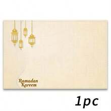 Jogo americano com 4 peças com tema de Ramadã, apresentando estampas minimalistas de lua crescente e lanterna com detalhes de estrelas, ideais para encontros, refeições e decoração de festas. Tamanho: 30x45cm. Perfeito para decoração de casa, decoração de mesa de festas, decoração de estilo campestre, decoração rústica, material lavável e durável. - Multicolorido - Ver 18
