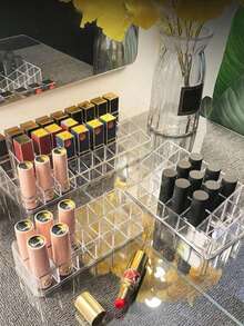 Suporte para batom em acrílico com 12/18/36 compartimentos, organizador para batons, porta-gloss e expositor de cosméticos. Ideal para gavetas, penteadeiras, banheiros e muito mais. - Claro - Ver 7