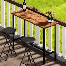 Sweetcrispy Bar Table, Counter Bar Height Pub Table, Rectangular High Top Coffee Table, Narrow Long Kitchen & Dining Counter Tables With Sturdy Metal Frame - Rust Brown - View 2