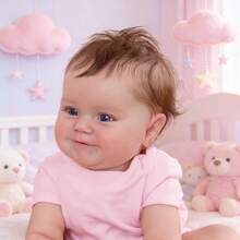 50cm Full Vinyl Realistic Smiling Reborn Doll, 20 Inch Soft Touch Newborn Maddie, Hand-Rooted Hair, Adorable Handcraft Toy (Some Accessories Included Randomly, Such As Pacifier, Bottle, Diaper And 1 Set Of Clothes) - Pink - View 6