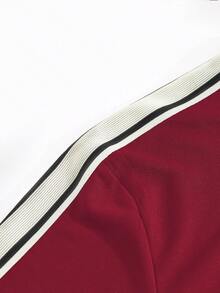 Kolrap Men's Summer Lightweight Short Sleeve & Shorts Set, Solid Color 3-Stripe Basic Casual Short Sleeve + Drawstring Waist Shorts 2-Piece Outfit - Burgundy - View 6