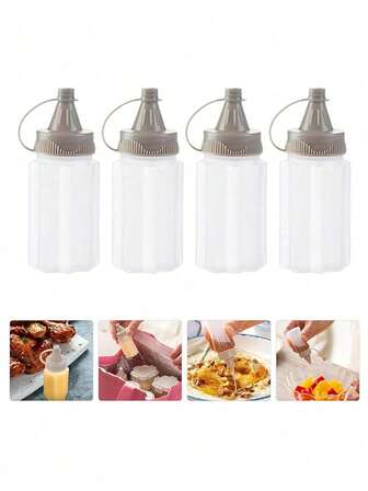 White Plastic Squeeze Condiment Bottles,Mini Sauce Jam Squeeze Bottle, Ketchup Honey Bottle,Salad Dressing Container For Lunch, BBQ, Camping Condiment Squeeze Bottles Dinnerware And Serveware