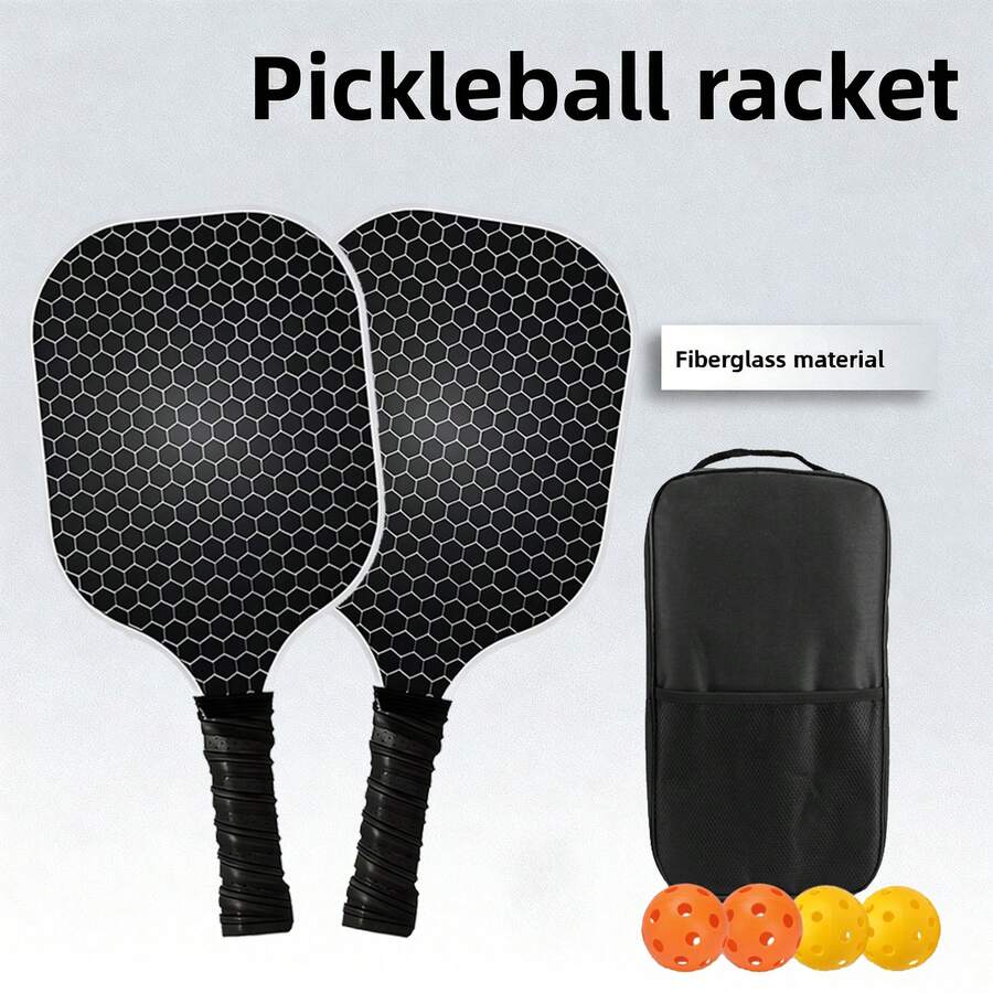 1 Set Raqueta de Pickleball con Patrón de Panal, Paleta de Pickleball de Fibra de Vidrio, Raqueta Deportiva de Playa - Negro - Ver 1