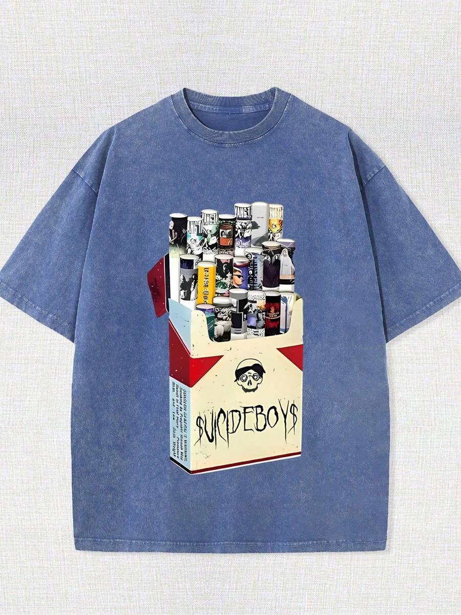 Uicideboy Cigarette Pack Graphic T Shirt, Graphic Tees, Summer Round Neck Short Men's T Shirt,Pure 220 Grams Cotton Sleeved T-Shirts, Halloween - Royal Blue - View 1