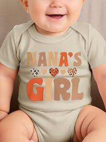 NANA's GIRL Pattern Print, Suitable For Toddlers' Crawling Clothes, Soft And Comfortable Short-Sleeved T-Shirt, Perfect For Daily Casual And Comfortable Matching, Multiple Colors Available - Màu be - Xem 2