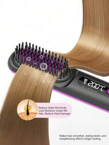 Portable Wireless Hair Straightener Brush, Fast Heating, Constant Temperature Anti-Scald Design, Smart LED Digital Display, USB Charging, Exquisite And Lightweight, Suitable For Home And Travel, Ideal Gift For Women, Professional Styling Tool, 1800mAh Battery - Multicolor - View 5