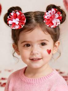 2 Piezas/paquete Clips De Cabello Con Diseño De Bola Y Flor Bordado Para Niñas - Rojo y blanco - Ver 2