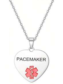 Collar de alerta médica para mujer, collar de identificación médica de corazón, collar ajustable de acero inoxidable, colgante personalizado grabado - Dnr-h - Ver 10