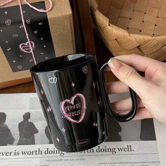 Gemstone Black & Pink Ceramic Mug, Large Capacity Coffee Cup, Birthday Gift, Water Cup, Tea Cup